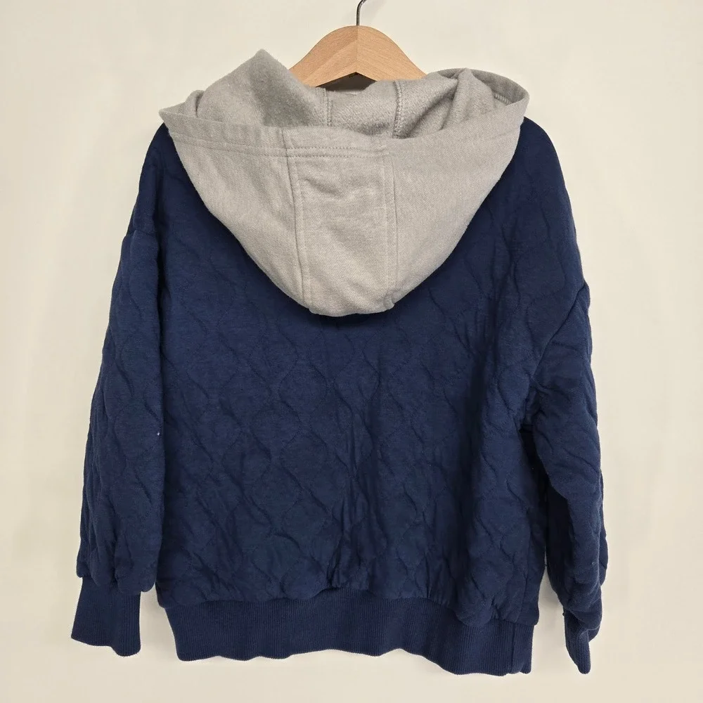 Old‎ Navy Quilted Hoodie Kids S 6-7 Blue Gray Oversized Contrast Hood Sweatshirt